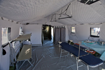 Tent of the field military hospital, operating room.