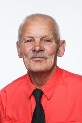 Obraz premium Handsome bearded senior man shows surprised grimace