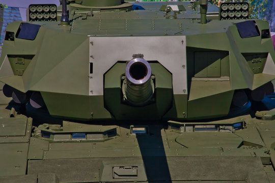 The T-14 Armata main battle tank .The gun is aimed at the viewer, the tank tower