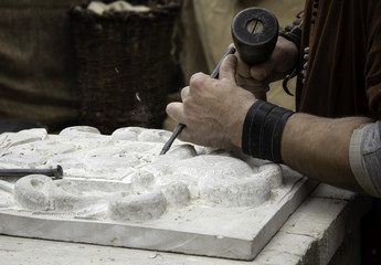 Carving stone in a traditional way