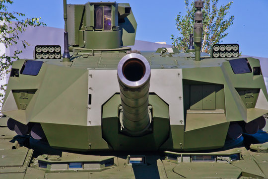 The T-14 Armata main battle tank .The trunk of the tank is aimed forward at the viewer