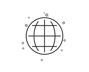 Globe line icon. World or Earth sign. Global Internet symbol. Geometric shapes. Random cross elements. Linear Globe icon design. Vector