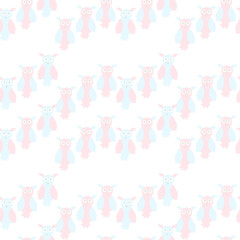 Owl cute seamless pattern for baby clothes, diapers. Pink and blue cartoons animal on white. Symmetrical design element background for web, for fabric print, textile, wallpaper, wrapping paper