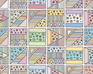 Fototapeta premium Seamless vector pattern. geometrical background with hand drawn decorative tribal elements. Print with ethnic, folk, traditional motifs. Graphic illustration for wrapping, wallpaper, fabric, packing