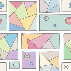 Seamless vector pattern. triangular geometrical hand drawn background with rectangles, squares, dots. Print for wallpaper, packaging, wrapping, fabric. Line drawing, graphic design