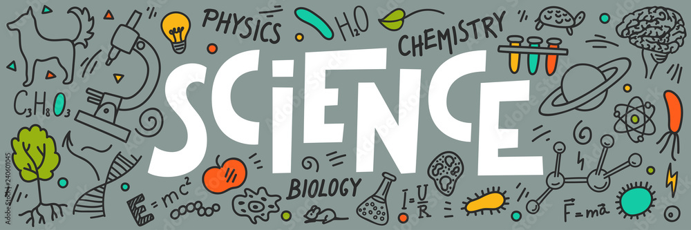 Wall mural science doodles with lettering