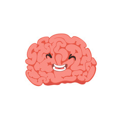 Laughing cartoon brain on the white background