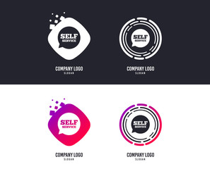 Obraz premium Logotype concept. Self service sign icon. Maintenance symbol in speech bubble. Logo design. Colorful buttons with icons. Vector