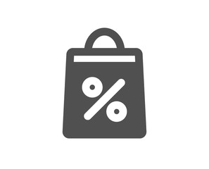 Shopping bag with Percentage icon. Supermarket buying sign. Sale and Discounts symbol. Quality design element. Classic style icon. Vector