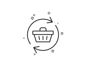 Update Shopping cart line icon. Online buying sign. Supermarket basket symbol. Geometric shapes. Random cross elements. Linear Refresh cart icon design. Vector