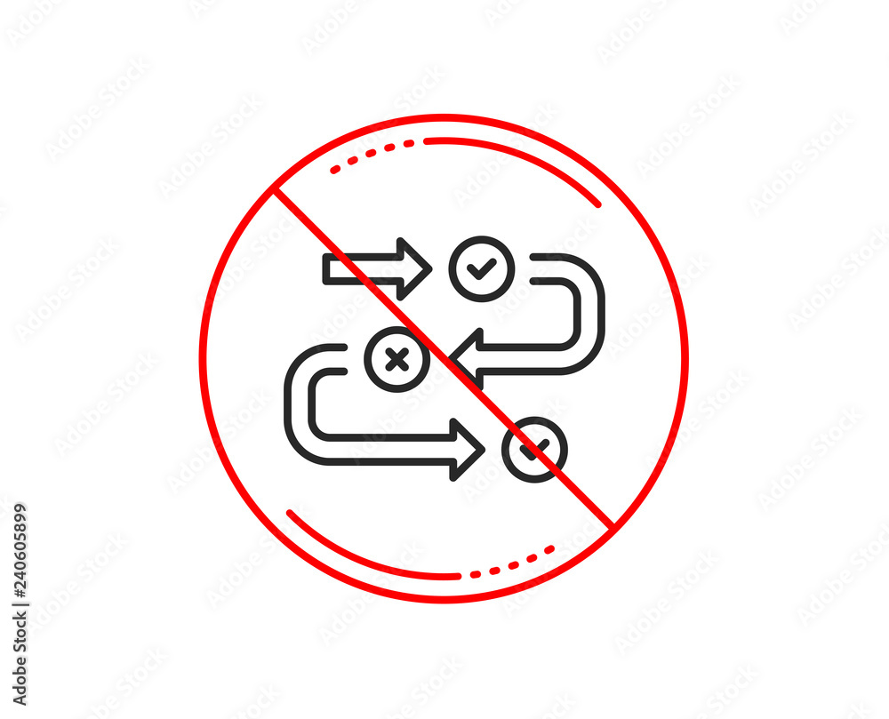 Poster no or stop sign. survey progress line icon. quiz algorithm sign. business interview symbol. caution 