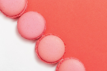 Food background with macaroons close up. Concepts about decoration. Top view. Flat lay.