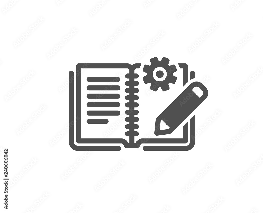 Poster engineering documentation icon. technical instruction sign. quality design element. classic style ic