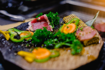 Wagyu beef in Japanese grilled restaurant with selective focus