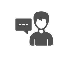 User communication icon. Male Person with chat speech bubble sign. Human silhouette symbol. Quality design element. Classic style icon. Vector