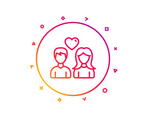Couple with Heart line icon. Users Group sign. Male and Female Person silhouette symbol. Gradient pattern line button. Couple love icon design. Geometric shapes. Vector