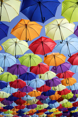 Fototapeta na wymiar Colorful umbrellas background. Street decoration.