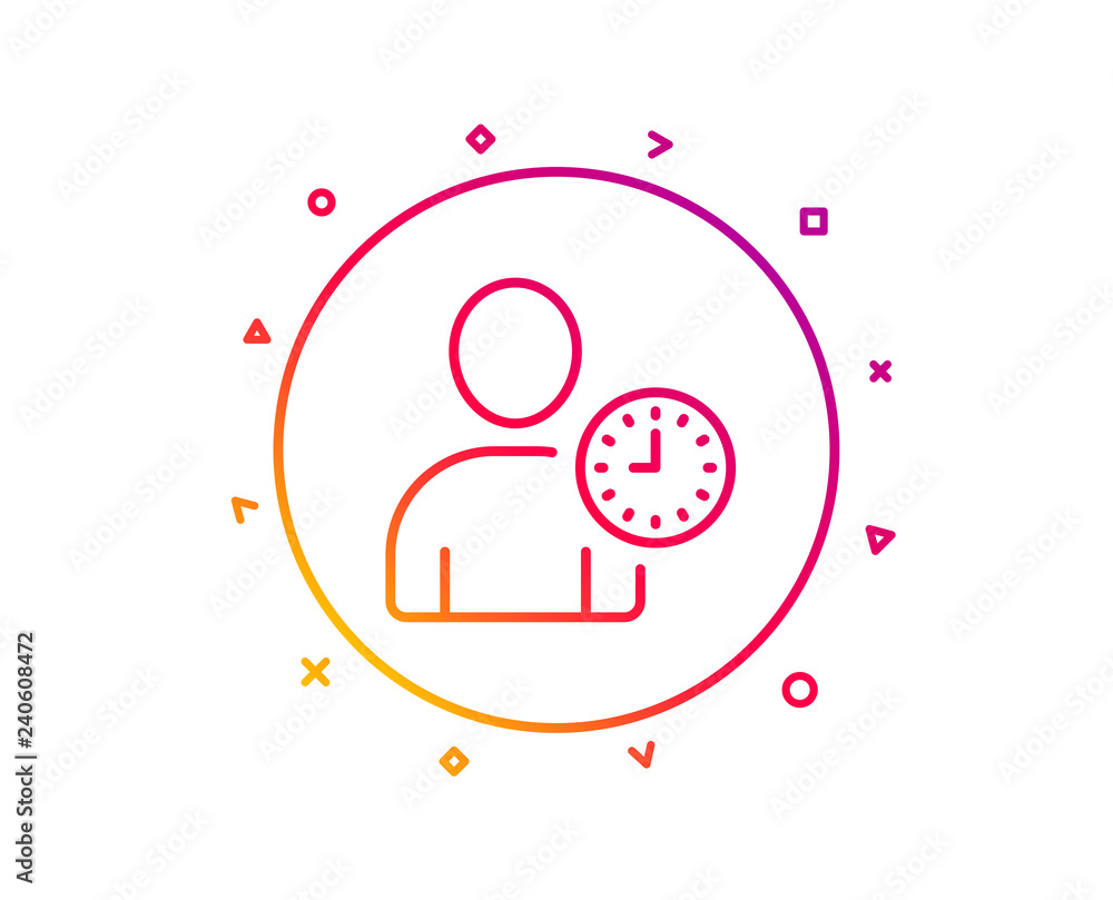 Poster user with clock line icon. profile avatar with time sign. person silhouette symbol. gradient pattern