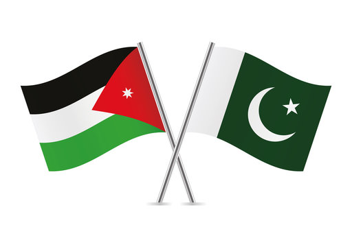 Jordanian and Pakistani flags. Vector illustration.