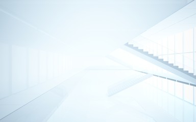 Abstract white interior multilevel public space with window. 3D illustration and rendering.