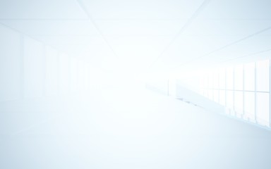 Abstract white interior multilevel public space with window. 3D illustration and rendering.