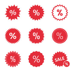 discount icons set, sale tag with percent sign