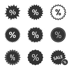 discount tag set, sale icons with percent sign