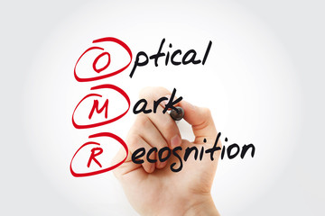 OMR - Optical Mark Recognition acronym with marker, technology concept background