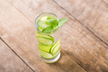 Fresh cucumber and mint in glass. Detox water. Health