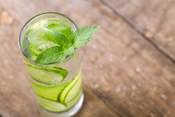 Fresh cucumber and mint in glass. Detox water. Health