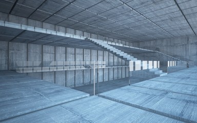 Abstract  concrete interior multilevel public space with window. 3D illustration and rendering.