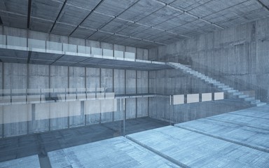 Abstract  concrete interior multilevel public space with window. 3D illustration and rendering.