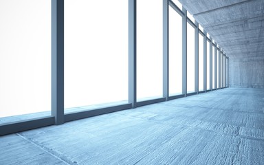 Abstract  concrete interior multilevel public space with window. 3D illustration and rendering.