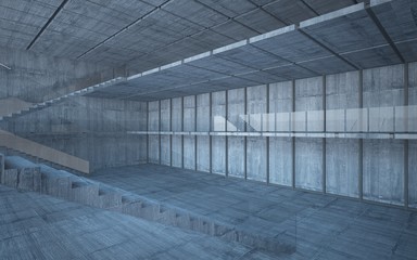 Abstract  concrete interior multilevel public space with window. 3D illustration and rendering.
