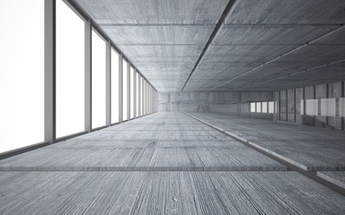 Abstract  concrete interior multilevel public space with window. 3D illustration and rendering.