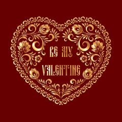 Heart-shaped frame in russian traditional style khokhloma painting. Design element for Valentines Day card