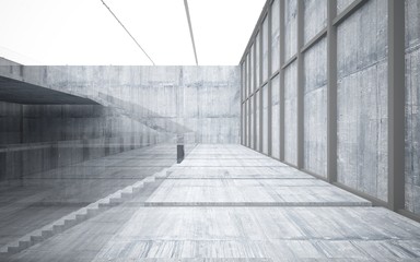 Abstract  concrete interior multilevel public space with window. 3D illustration and rendering.