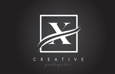 X Letter Logo Design with Square Swoosh Border and Creative Icon Design.