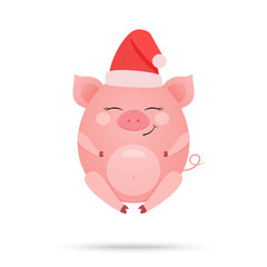 Cartoon illustration of cute amused pig isolated on white background