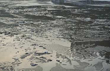 Ice pieces in the water