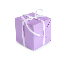 Beautiful gift box with ribbon on white background
