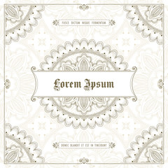 Vintage frame with hand drawn corner patterns. Greeting card, invitation or label template