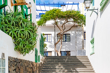 Facade of a traditional house in Playa Blanca, Lanzarote, Canary Islands, Spain