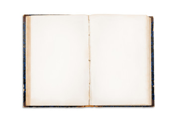 Old open book with blank pages isolated with clipping path