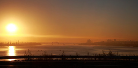 Fototapeta na wymiar Industrial landscape at sunset