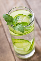 Cucumber, mint, detox water  in a glass