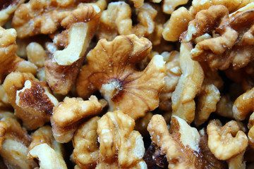 Peeled fresh walnuts. Close-up. Background. Texture.