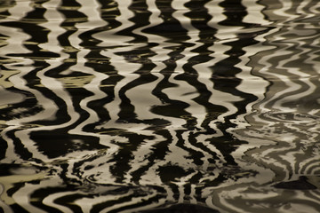 Silk water surface with golden stripes and waves, background textural