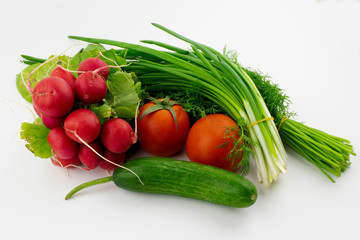 vegetables and greens on a white background