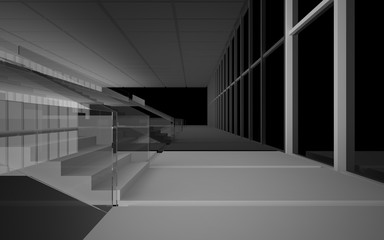 Obraz premium Abstract white and black interior multilevel public space with window. 3D illustration and rendering.